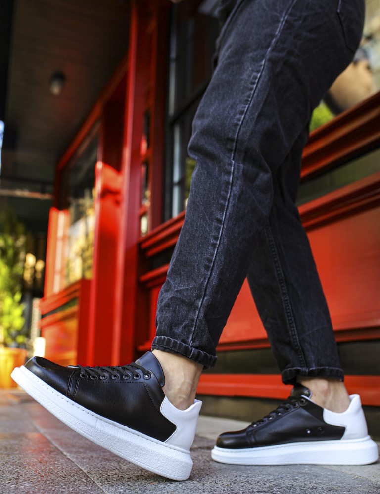 Ανδρικά μαύρα-λευκά δίσολα Sneakers λαστιχένια σόλα CH256M φωτογραφία